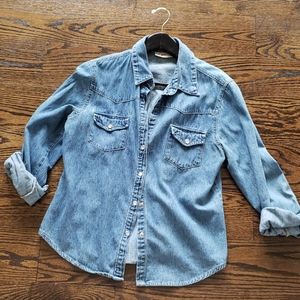 Denim Long Sleeve Snap Front Top